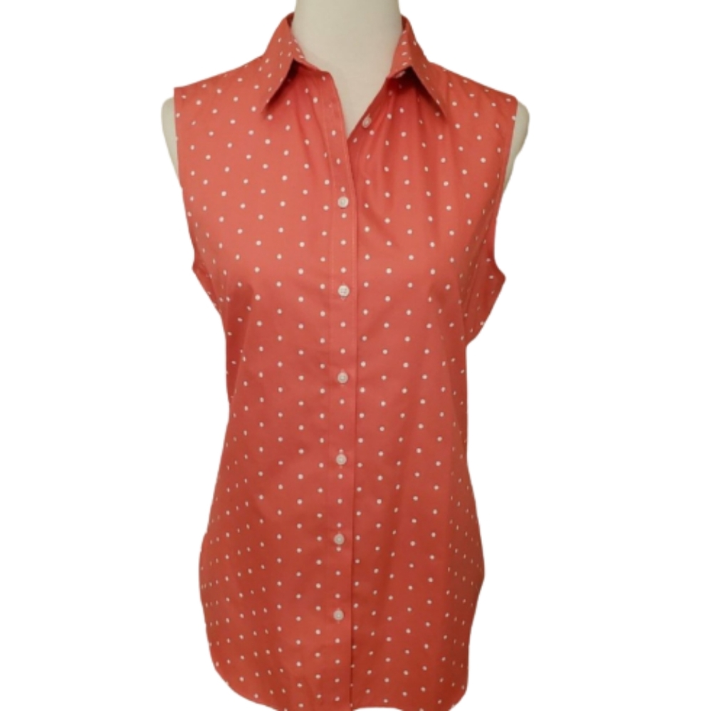12 Tall Lands' End Orange Polka Dot Sleeveless Top